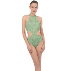 Cactus Pattern Halter Side Cut Swimsuit by Valentinaart