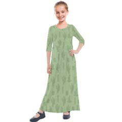 Cactus Pattern Kids  Quarter Sleeve Maxi Dress by Valentinaart