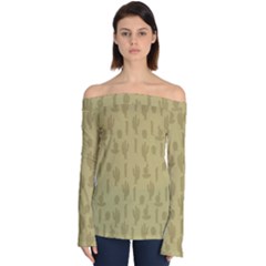 Cactus Pattern Off Shoulder Long Sleeve Top by Valentinaart