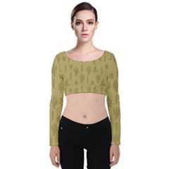 Cactus Pattern Velvet Long Sleeve Crop Top by Valentinaart