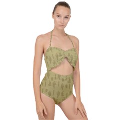 Cactus Pattern Scallop Top Cut Out Swimsuit by Valentinaart