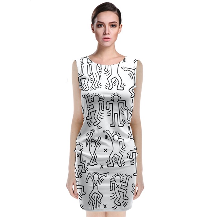 Doodle Pattern Sleeveless Velvet Midi Dress