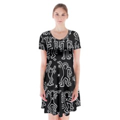 Doodle Pattern Short Sleeve V-neck Flare Dress