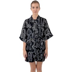 Doodle Pattern Quarter Sleeve Kimono Robe by Valentinaart