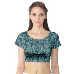 Doodle Pattern Short Sleeve Crop Top