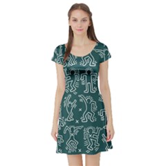 Doodle Pattern Short Sleeve Skater Dress