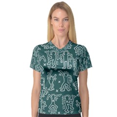 Doodle Pattern V-neck Sport Mesh Tee