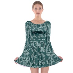 Doodle Pattern Long Sleeve Skater Dress