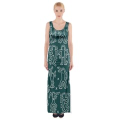 Doodle Pattern Maxi Thigh Split Dress