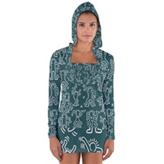 Doodle Pattern Long Sleeve Hooded T-shirt