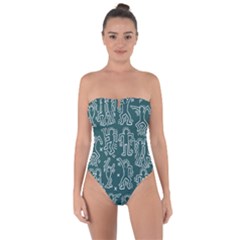 Doodle Pattern Tie Back One Piece Swimsuit