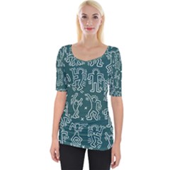 Doodle Pattern Wide Neckline Tee