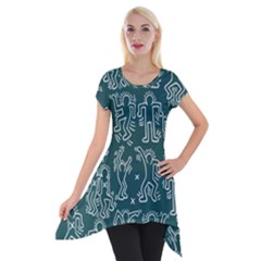 Doodle Pattern Short Sleeve Side Drop Tunic