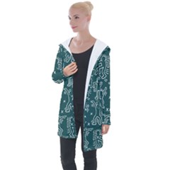 Doodle Pattern Longline Hooded Cardigan