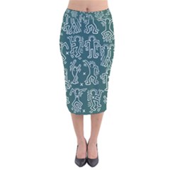 Doodle Pattern Velvet Midi Pencil Skirt