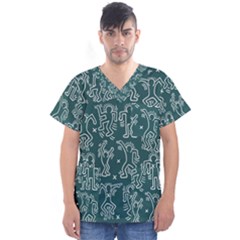 Doodle Pattern Men s V-neck Scrub Top