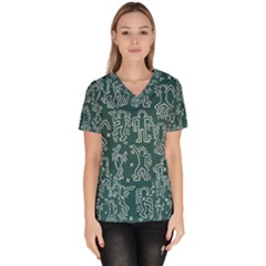 Doodle Pattern Women s V-neck Scrub Top