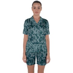 Doodle Pattern Satin Short Sleeve Pyjamas Set