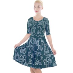 Doodle Pattern Quarter Sleeve A-line Dress by Valentinaart