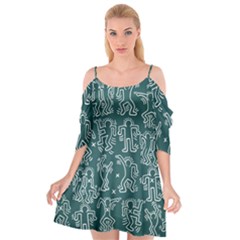 Doodle Pattern Cutout Spaghetti Strap Chiffon Dress