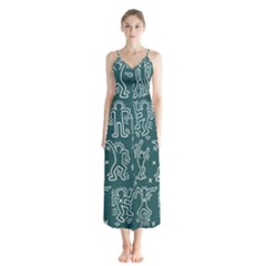 Doodle Pattern Button Up Chiffon Maxi Dress