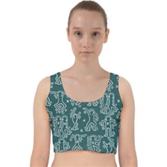 Doodle Pattern Velvet Racer Back Crop Top