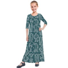 Doodle Pattern Kids  Quarter Sleeve Maxi Dress