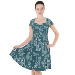 Doodle Pattern Cap Sleeve Midi Dress