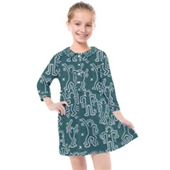 Doodle Pattern Kids  Quarter Sleeve Shirt Dress