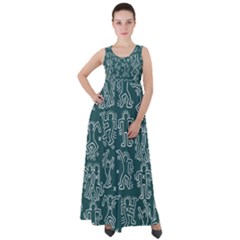 Doodle Pattern Empire Waist Velour Maxi Dress