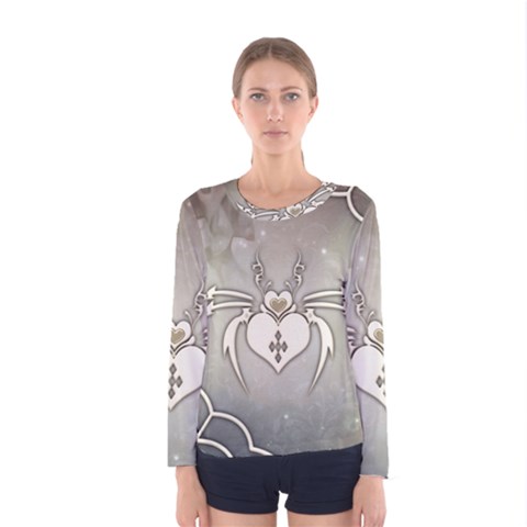 Wonderful Decorative Spider With Hearts Women s Long Sleeve Tee by FantasyWorld7