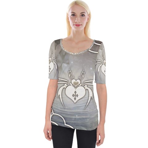 Wonderful Decorative Spider With Hearts Wide Neckline Tee by FantasyWorld7