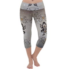 Wonderful Elegant Frog With Flowers Capri Yoga Leggings by FantasyWorld7