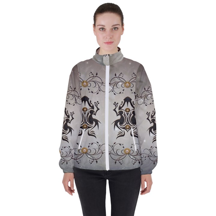 Wonderful Elegant Frog With Flowers Women s High Neck Windbreaker