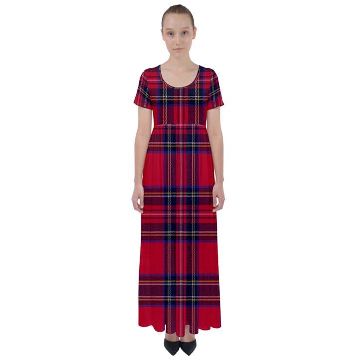 Royal Stewart Tartan High Waist Short Sleeve Maxi Dress