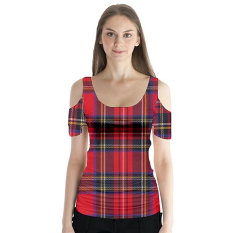 Royal Stewart Tartan Butterfly Sleeve Cutout Tee  by impacteesstreetwearfour