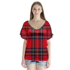 Royal Stewart Tartan V-neck Flutter Sleeve Top by impacteesstreetwearfour