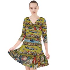 Hieronymus Bosch The Garden Of Earthly Delights Quarter Sleeve Front Wrap Dress