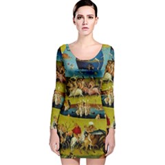 Hieronymus Bosch The Garden Of Earthly Delights (closeup) Long Sleeve Velvet Bodycon Dress