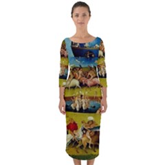 Hieronymus Bosch The Garden Of Earthly Delights (closeup) Quarter Sleeve Midi Bodycon Dress by impacteesstreetwearthree