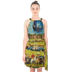 Hieronymus Bosch The Garden Of Earthly Delights (closeup) Halter Collar Waist Tie Chiffon Dress