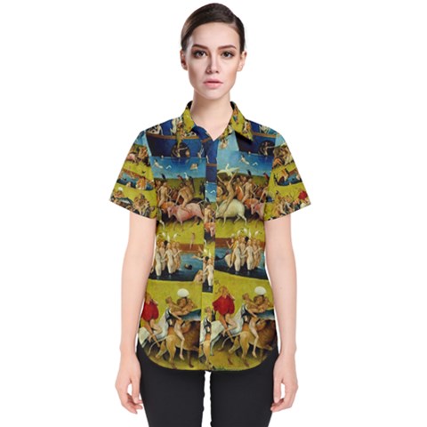 Hieronymus Bosch The Garden Of Earthly Delights (closeup) Women s Short Sleeve Shirt by impacteesstreetwearthree