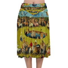 Hieronymus Bosch The Garden Of Earthly Delights (closeup) Velvet Flared Midi Skirt