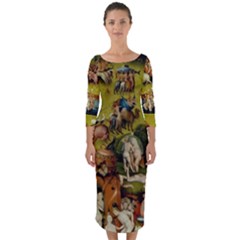 Hieronymus Bosch The Garden Of Earthly Delights (closeup) Hieronymus Bosch The Garden Of Earthly Delights (closeup) 3 Quarter Sleeve Midi Bodycon Dress by impacteesstreetwearthree