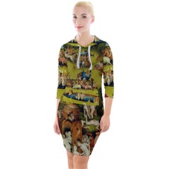 Hieronymus Bosch The Garden Of Earthly Delights (closeup) Hieronymus Bosch The Garden Of Earthly Delights (closeup) 3 Quarter Sleeve Hood Bodycon Dress by impacteesstreetwearthree