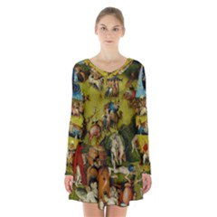 Hieronymus Bosch The Garden Of Earthly Delights (closeup) Hieronymus Bosch The Garden Of Earthly Delights (closeup) 3 Long Sleeve Velvet V-neck Dress