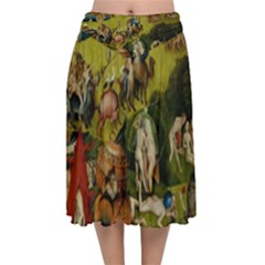 Hieronymus Bosch The Garden Of Earthly Delights (closeup) Hieronymus Bosch The Garden Of Earthly Delights (closeup) 3 Velvet Flared Midi Skirt