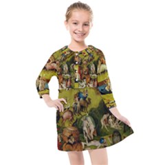 Hieronymus Bosch The Garden Of Earthly Delights (closeup) Hieronymus Bosch The Garden Of Earthly Delights (closeup) 3 Kids  Quarter Sleeve Shirt Dress by impacteesstreetwearthree