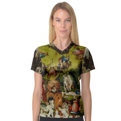 Heronimus Bosch Ship Of Fools Hieronymus Bosch The Garden Of Earthly Delights (closeup) 3 V-neck Sport Mesh Tee by impacteesstreetwearthree