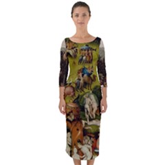 Heronimus Bosch Ship Of Fools Hieronymus Bosch The Garden Of Earthly Delights (closeup) 3 Quarter Sleeve Midi Bodycon Dress by impacteesstreetwearthree